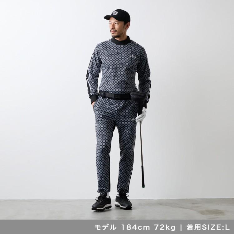 バンデル ゴルフ モックシャツ メンズ 長袖 シャツ ハイネック モックネック ストレッチ 保温 裏起毛 総柄 ゴルフウェア ブランド ロゴ BANDEL GOLF BGS-5AASMCの画像