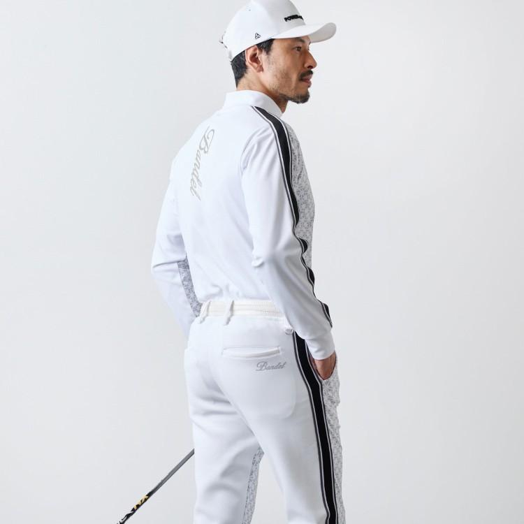 バンデル ゴルフ モックシャツ メンズ 長袖 シャツ ハイネック モックネック ストレッチ 保温 裏起毛 総柄 ゴルフウェア ブランド ロゴ BANDEL GOLF BGS-5AASMCの画像