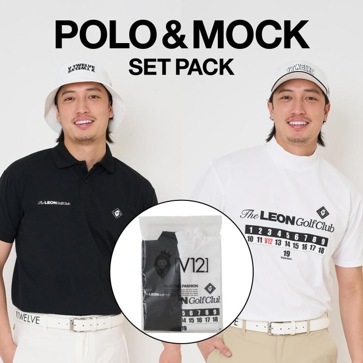 V12 ゴルフ モックシャツ ポロシャツ メンズ 半袖 コラボ LEON シャツ 2枚セット モックネック ゴルフポロ ストレッチ 吸水速乾 UVカット ロゴ V122611-PL17の画像