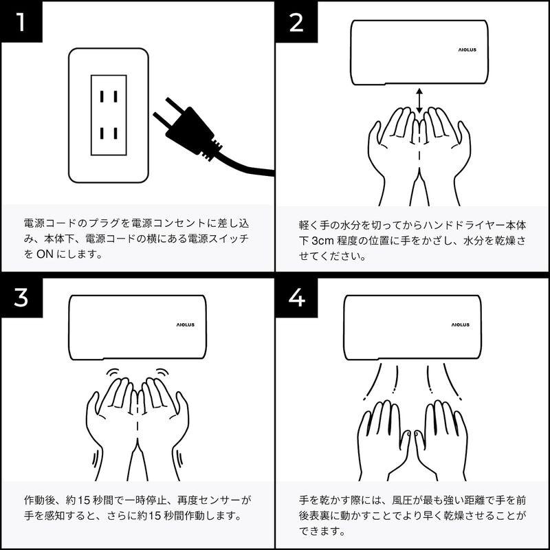 アイオルス　家庭用ハンドドライヤー　Hand　Nyuhd-210W　White　Dryer　温風　スタンド付き　工事不要　非接触　小型