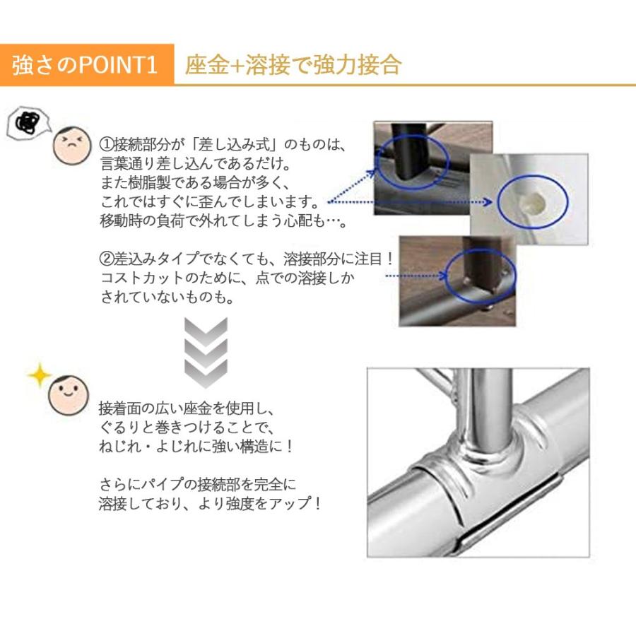 ハンガーラック 頑丈 パイプ 丈夫 耐荷重 キャスター付 収納 伸縮 シンプル シングル スリム スチール 調節 大容量 幅150｜takeyoshi｜03