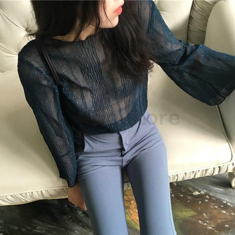 人気新品 シフォンブラウス 長袖 レディース シースルー ドット柄 セクシー ラッパ袖 ホーン袖 ファッション プルオーバー トップス おしゃれ 春夏秋 tv476 滝戸商事 通販 Yahoo ショッピング