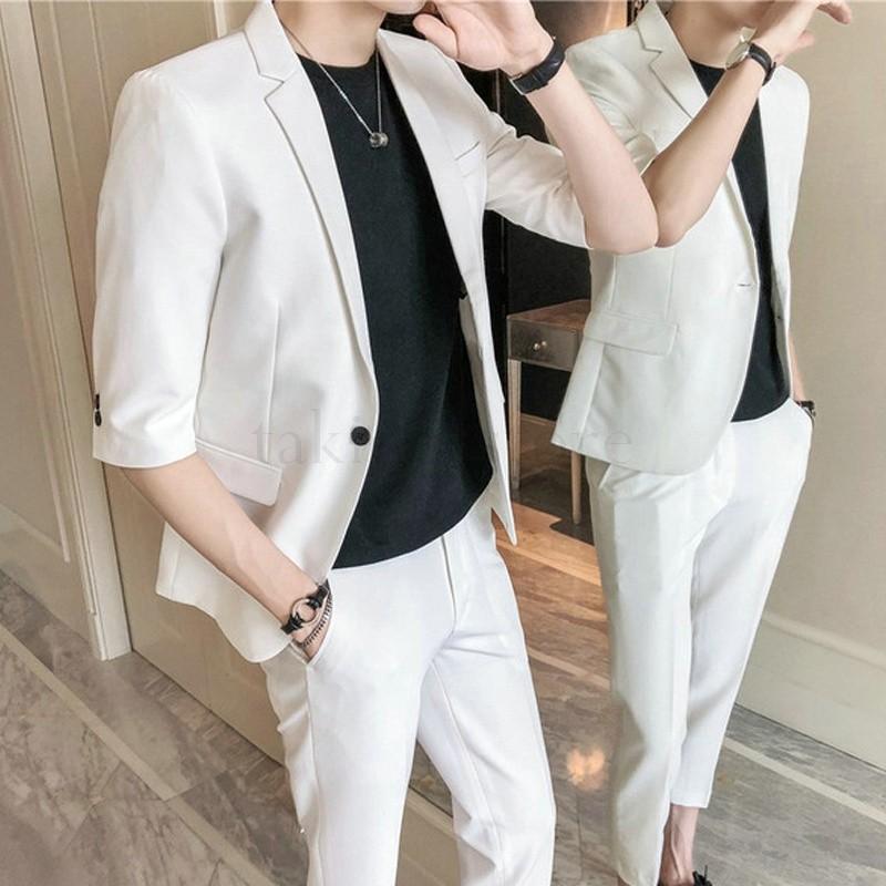 スリムスーツ 5分袖 セットアップ メンズ 9分丈パンツ 2点セット 上下セット テーラードジャケット ビジネススーツ スタイリッシュ サマースーツ カジュアル 1806apml021 滝戸商事 通販 Yahoo ショッピング