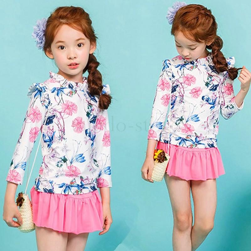 キッズ 水着 女の子 セパレート 花柄フリル 長袖 スカート2点セット 可愛いラッシュガードセット子供 スクール プール ビーチ 夏 海水浴スイムウェア 1806apml154 滝戸商事 通販 Yahoo ショッピング