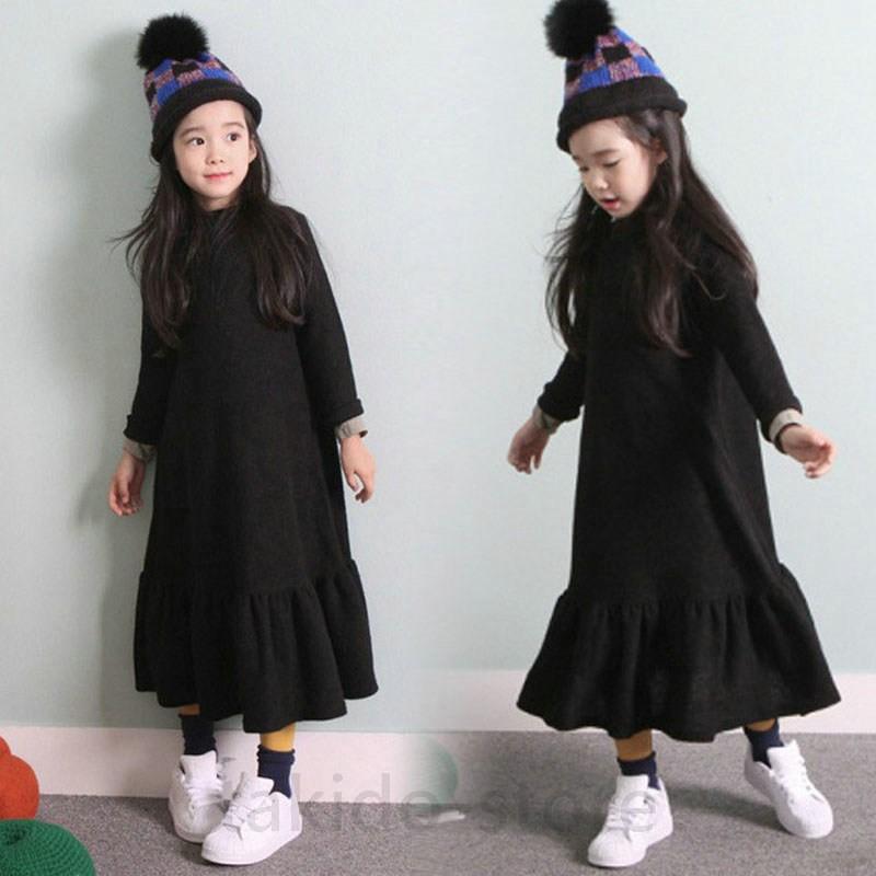 ワンピース ロング丈 キッズ 女の子 韓国子供服 無地 ミモレ丈 ジュニア カジュアル 親子ペア 裏起毛 黒 ロング丈 レディース 100 165cm 1812cu130 滝戸商事 通販 Yahoo ショッピング