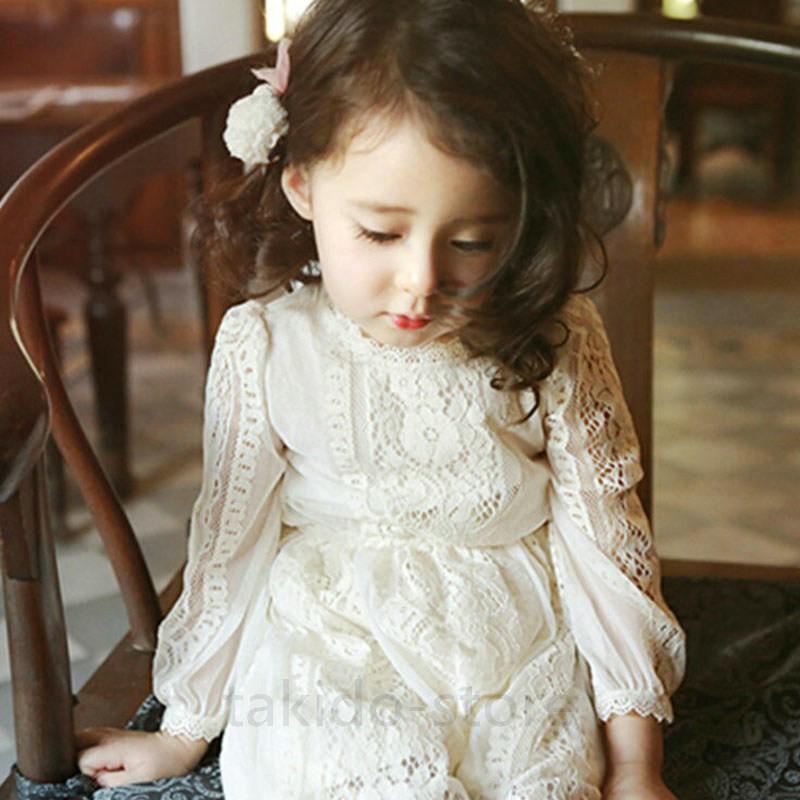 長袖ワンピース 女の子 子供服 秋冬 キッズ ジュニア 総レース 人気新品 子供ドレス 無地 白 おしゃれ 韓国子供服 Sale 94 Off