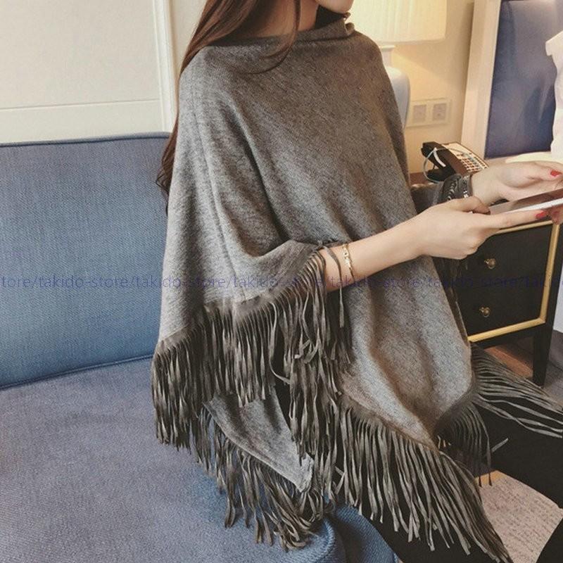ポンチョ風ニット フリンジデザイン トップス レディース ポンチョ ニット ケープ ケーブル編み タートル フリンジ 大判 無地 シンプル 体型カバー hm448 滝戸商事 通販 Yahoo ショッピング