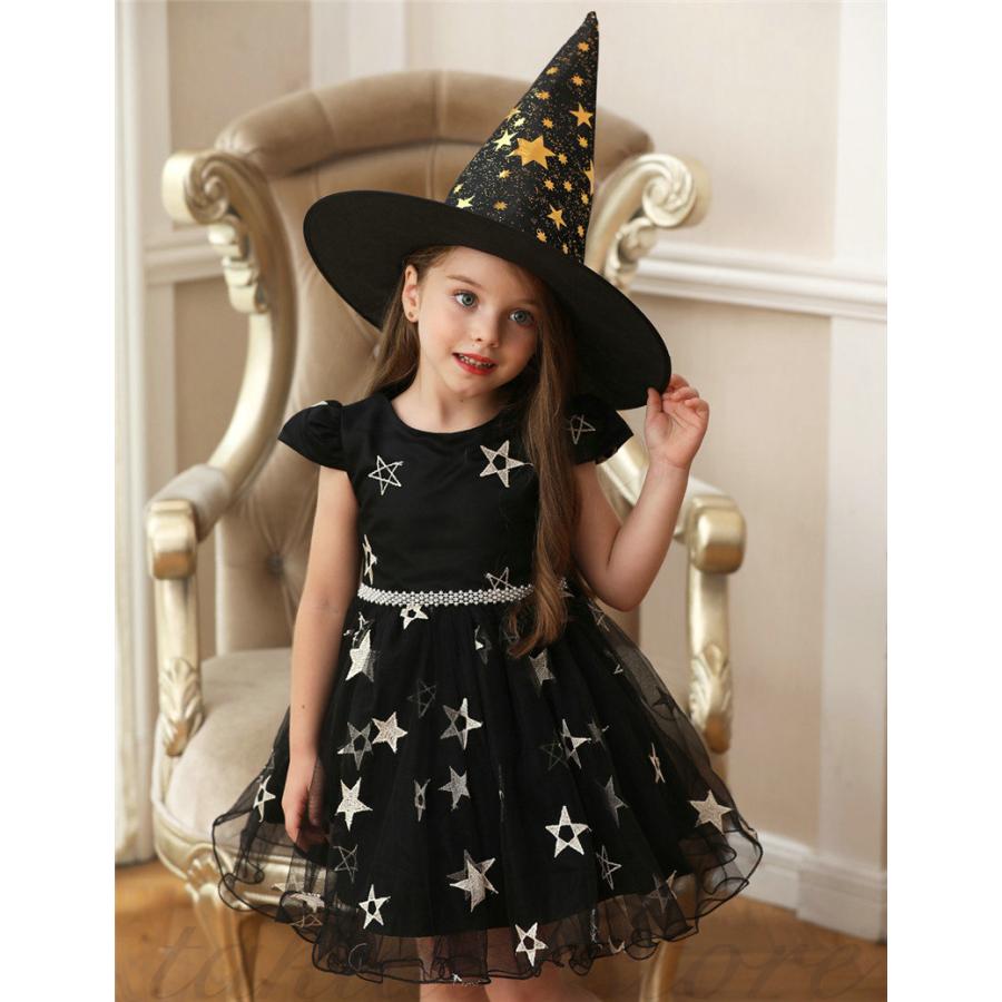 人気アイテム キッズ スカート コスプレ ハロウィン 仮装 魔女 子供 女の子 コスチューム 衣装 子ども ドレス こども ワンピース 帽子付き パーティードレス 洋服 レース Materialworldblog Com