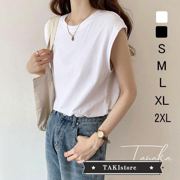 レディースファッション サイズ変更オプション Tシャツ レディース トップス 白 黒 ノースリーブ 綿 Vネック 春夏 カットソー 新作 大きいサイズ シンプル Uvカット 韓国風 タンクトップ おしゃれ 可愛い Alktzxjdhp Usi Com Ec