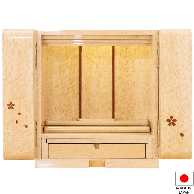 仏壇 モダンミニ仏壇 コレット バーズアイメープル 花びら入り 上置き型 14号 高さ41.5cm×巾37cm ミニ 家具調仏壇 モダン仏壇 小さい 国産 日本製