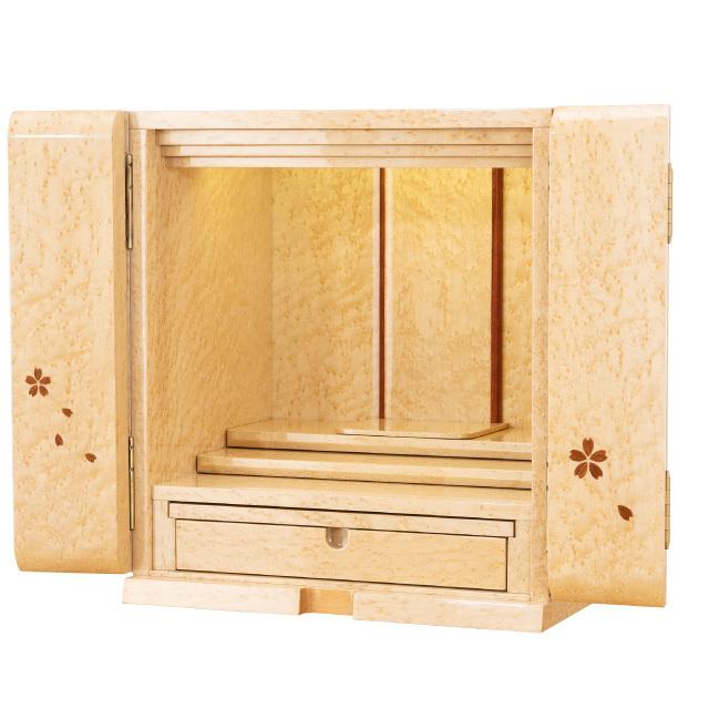 仏壇 モダンミニ仏壇 コレット バーズアイメープル 花びら入り 上置き型 14号 高さ41.5cm×巾37cm ミニ 家具調仏壇 モダン仏壇 小さい 国産 日本製