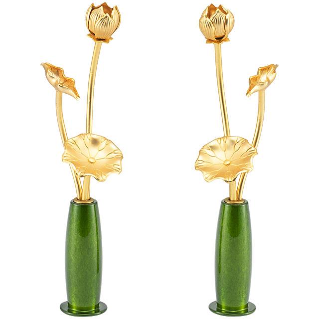 仏壇屋 滝田商店 ミニ常花 三本立 華瓶付 高さ11cm プリズムエメラルド