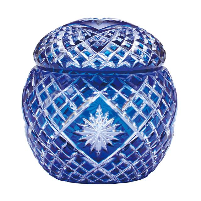 仏壇屋 滝田商店 小型骨壷 江戸切子 星切子 青 カガミクリスタル謹製