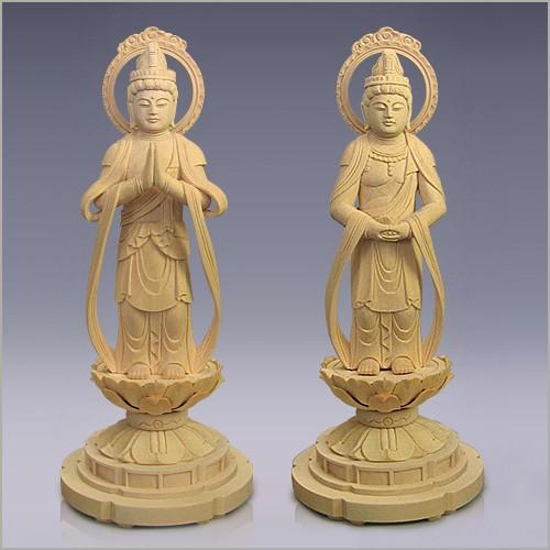 観音菩薩・勢至菩薩(阿弥陀如来・天台宗・浄土宗の脇侍一対) 白木製