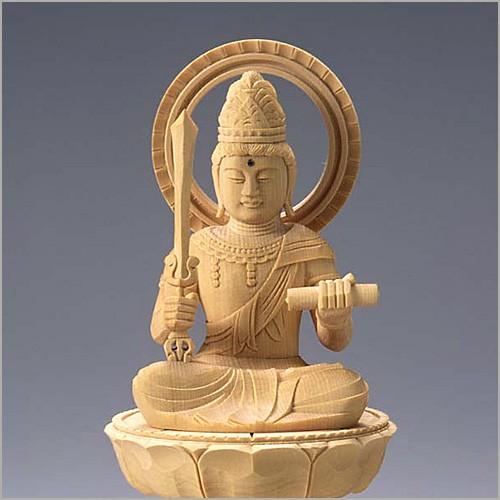 文殊菩薩(卯年生まれ) 白木製 【双頭】 3寸