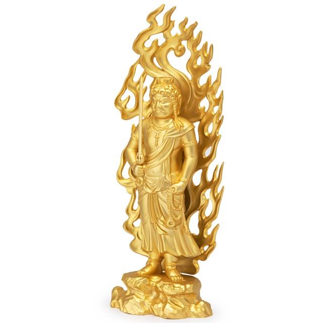 不動明王 合金製金メッキ 21cm【牧田秀雲作】