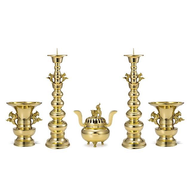 仏壇屋 滝田商店 獅子掛中口 五具足 磨き 7寸（寺院用仏具） : 仏壇