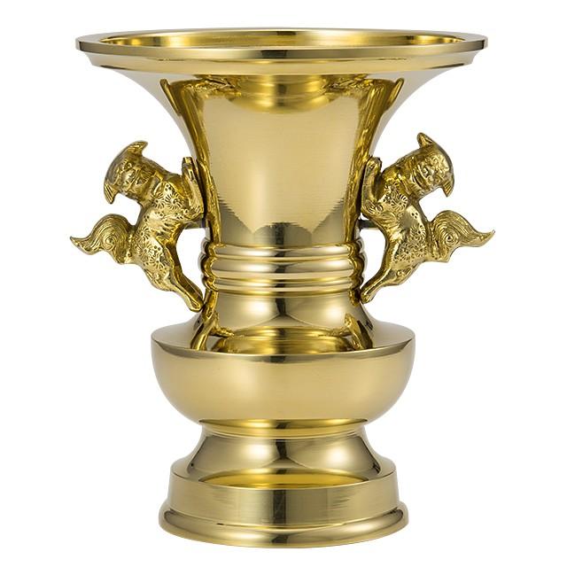 仏壇屋 滝田商店 獅子掛中口 花立 磨き 6寸(寺院用仏具 仏壇屋 滝田商店 獅子掛中口 花立 磨き 6寸(寺院用仏具