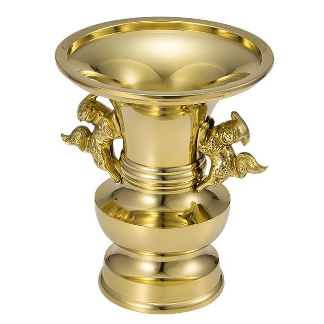 即納！最大半額！獅子掛中口 花立 磨き 7寸（寺院用仏具） 仏壇、仏具