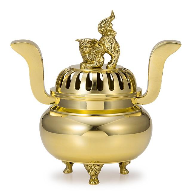 仏壇屋 滝田商店 獅子掛中口 香炉 磨き 5寸付(寺院用仏具 仏壇屋 滝田商店 獅子掛中口 香炉 磨き 5寸付(寺院用仏具