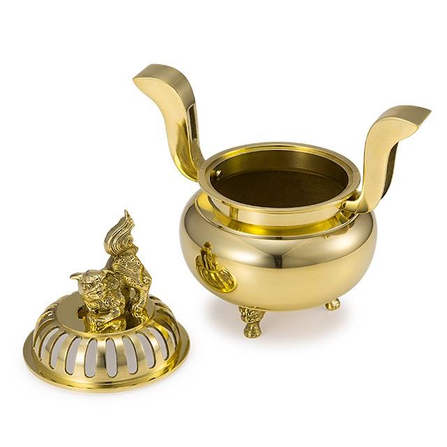 仏壇屋 滝田商店 獅子掛中口 香炉 磨き 5寸付(寺院用仏具 仏壇屋 滝田商店 獅子掛中口 香炉 磨き 5寸付(寺院用仏具