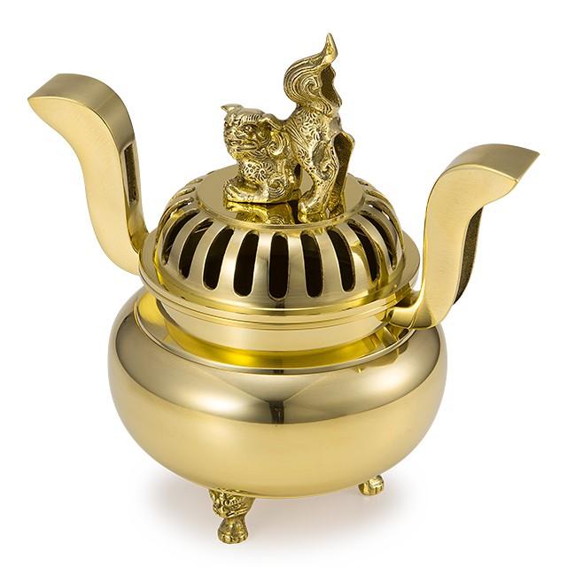 仏壇屋 滝田商店 獅子掛中口 香炉 磨き 6寸付(寺院用仏具 仏壇屋 滝田商店 獅子掛中口 香炉 磨き 6寸付(寺院用仏具