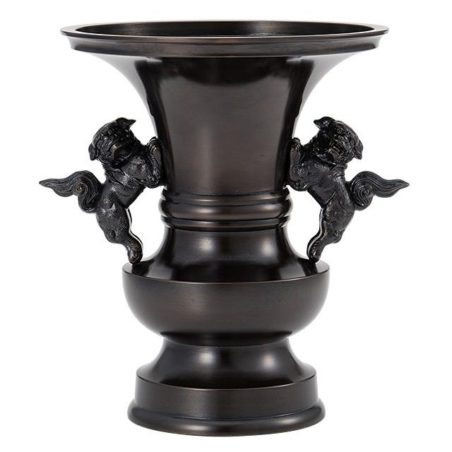 獅子掛中口 花立 黒色 5寸（寺院用仏具）