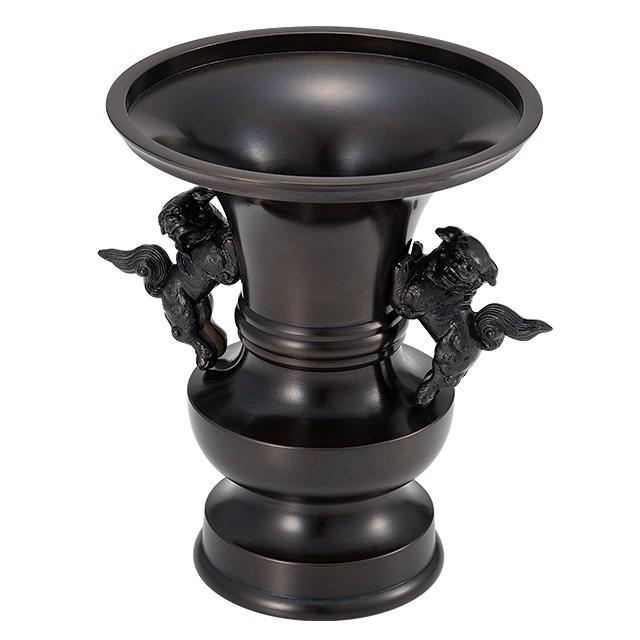 獅子掛中口 花立 黒色 7寸（寺院用仏具）_1
