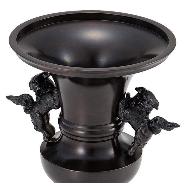 獅子掛中口 花立 黒色 7寸（寺院用仏具）_2