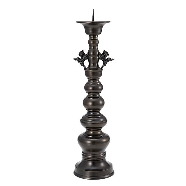 仏壇屋 滝田商店 獅子掛中口 火立(ローソク立て・燭台) 黒色 6寸