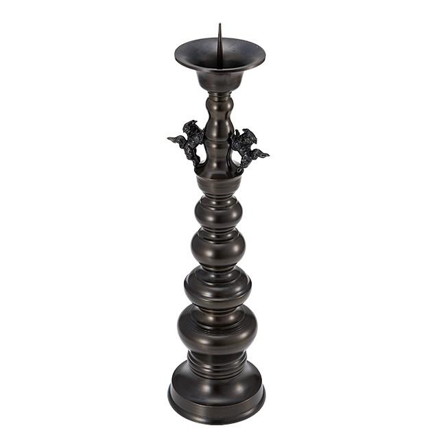 仏壇屋 滝田商店 獅子掛中口 火立(ローソク立て・燭台) 黒色 8寸付