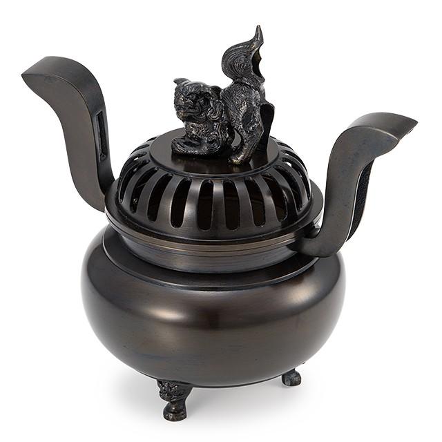 仏壇屋 滝田商店 獅子掛中口 香炉 黒色 8寸付（寺院用仏具