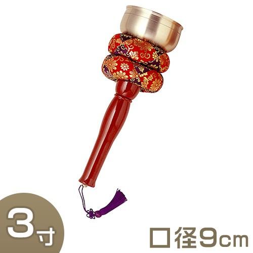 リン棒収納型印金 朱塗り柄 3寸（携帯用リン りん）（寺院用仏具）