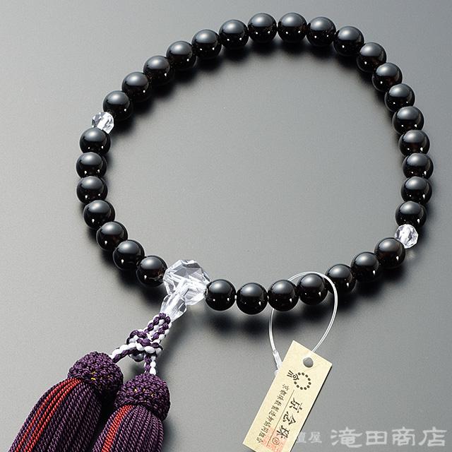 仏壇屋 滝田商店 数珠 女性用 モリオン カット本水晶仕立 8mm玉 念珠袋