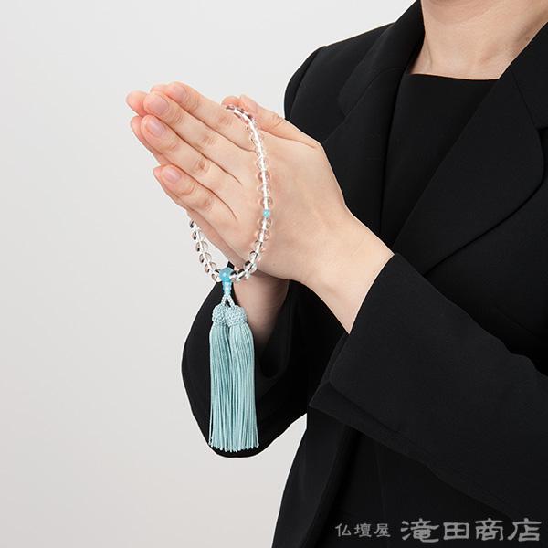 仏壇屋 滝田商店 数珠 女性用 本水晶 シーブルーカルセドニー 仏壇屋 滝田商店 数珠 女性用 本水晶 シーブルーカルセドニー