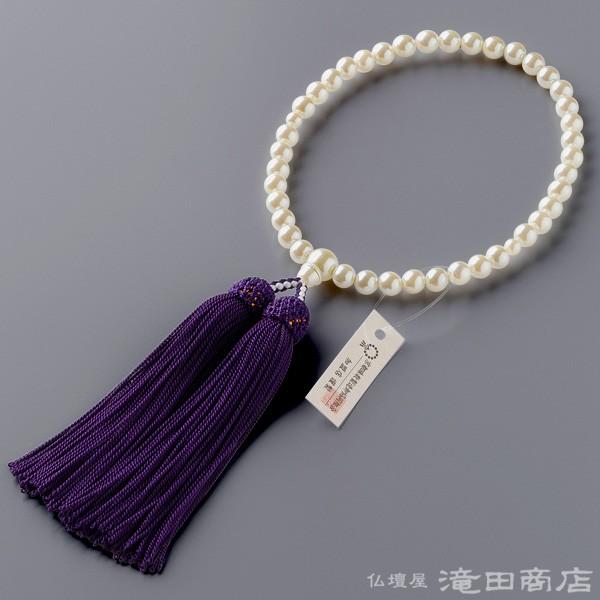 仏壇屋 滝田商店 数珠 女性用 貝パール 6.5mm玉 念珠袋付き : 仏壇