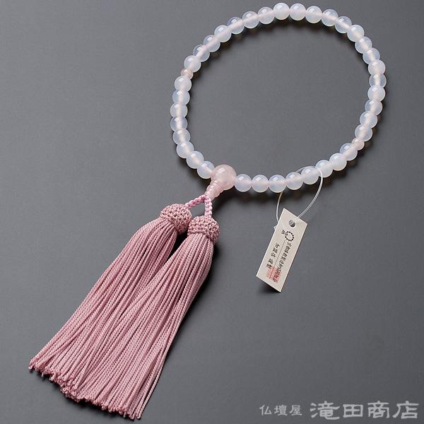 仏壇屋 滝田商店 数珠 女性用 白メノウ 紅水晶仕立 7mm玉 念珠袋 仏壇屋 滝田商店 数珠 女性用 白メノウ 紅水晶仕立 7mm玉 念珠袋