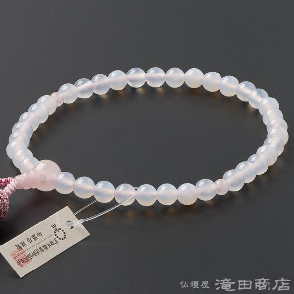 仏壇屋 滝田商店 数珠 女性用 白メノウ 紅水晶仕立 7mm玉 念珠袋 仏壇屋 滝田商店 数珠 女性用 白メノウ 紅水晶仕立 7mm玉 念珠袋