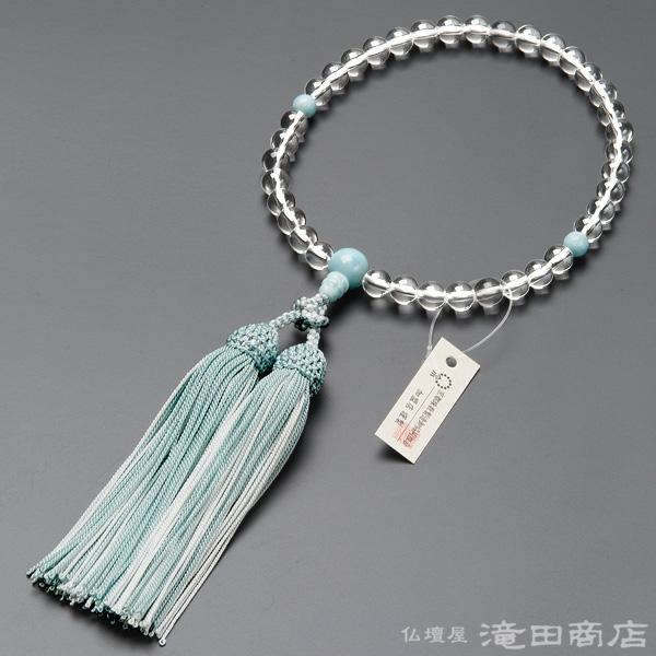 仏壇屋 滝田商店 数珠 女性用 本水晶 ラリマー仕立 7mm玉 念珠袋付き