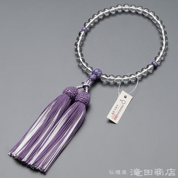 仏壇屋 滝田商店 数珠 女性用 本水晶 チャロアイト仕立 7mm玉 念珠袋