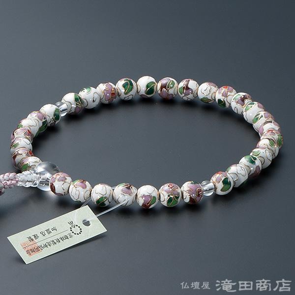 仏壇屋 滝田商店 数珠 女性用 七宝焼(白) 本水晶仕立 8mm玉 念珠 仏壇屋 滝田商店 数珠 女性用 七宝焼(白) 本水晶仕立 8mm玉 念珠