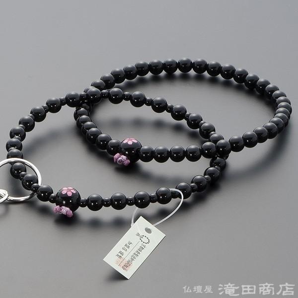 仏壇屋 滝田商店 数珠 浄土宗 女性用 黒オニキス 桜彫り 六万浄土8寸