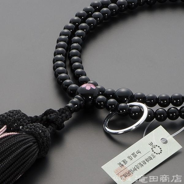 数珠 曹洞宗 女性用 黒オニキス 桜彫り 8寸 宗派別念珠 数珠袋付き_2