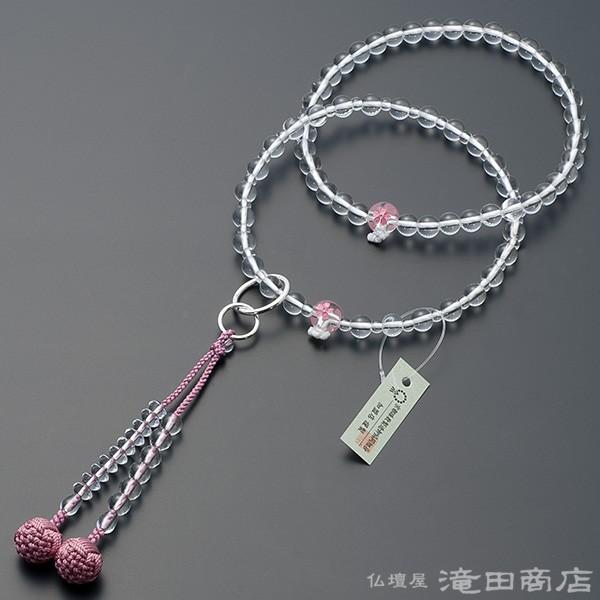 水晶念珠 仏壇屋 滝田商店 数珠 浄土宗 女性用 本水晶 桜彫り 六万浄土8寸 宗派