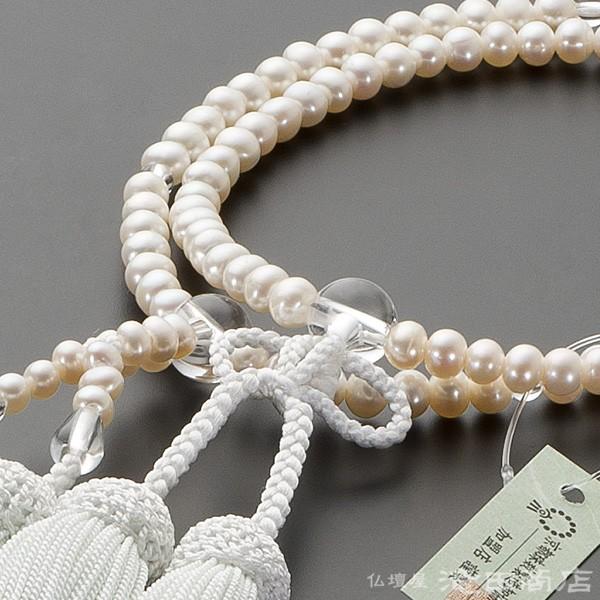 仏壇屋 滝田商店 数珠 浄土真宗 女性用 淡水パール(白) 本水晶