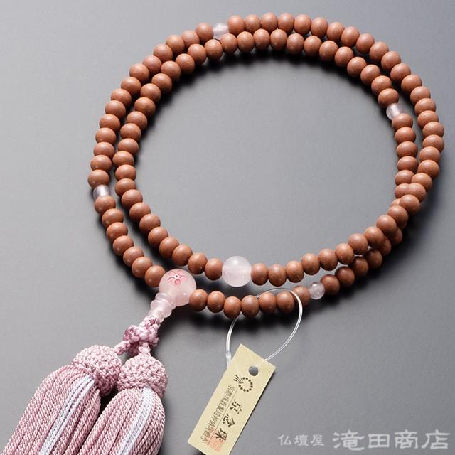 仏壇屋 滝田商店 数珠 臨済宗 女性用 紅桜 ローズクォーツ桜彫り 8寸