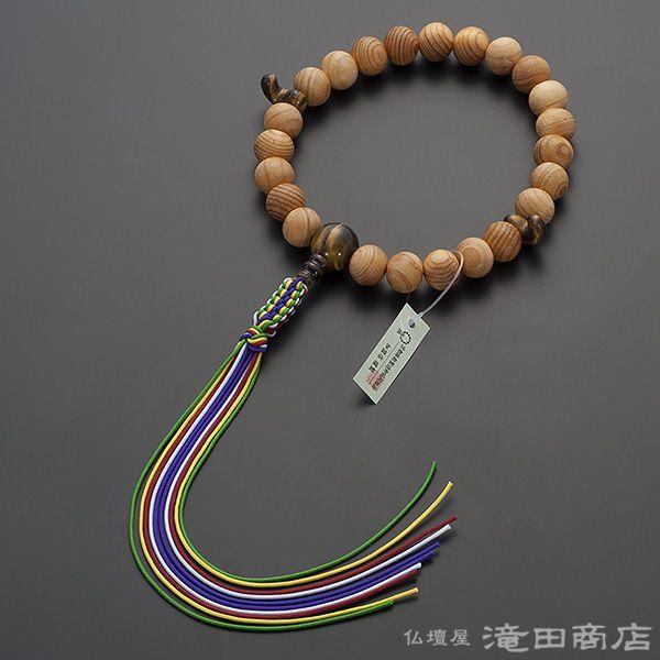 仏壇屋 滝田商店 神道用数珠 男性用 桧(ひのき) 虎目石仕立 2天勾玉 23