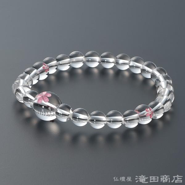 仏壇屋 滝田商店 腕輪念珠 数珠 ブレスレット 本水晶 桜彫り 7mm 仏壇屋 滝田商店 腕輪念珠 数珠 ブレスレット 本水晶 桜彫り 7mm