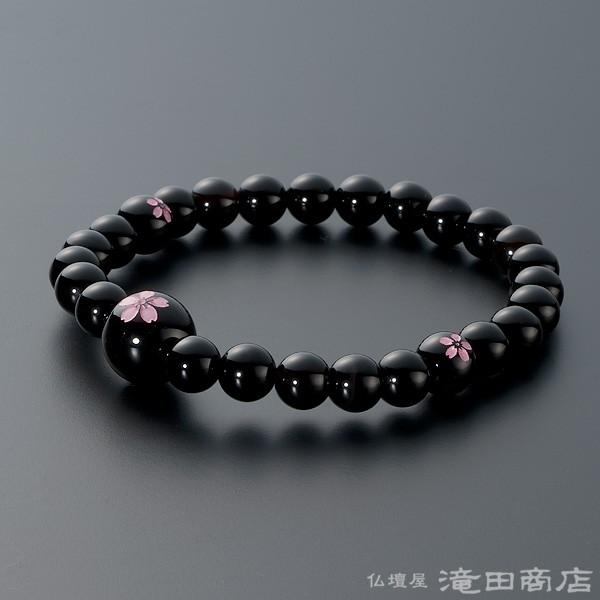 仏壇屋 滝田商店 腕輪念珠 数珠 ブレスレット 黒オニキス 桜彫り 7mm