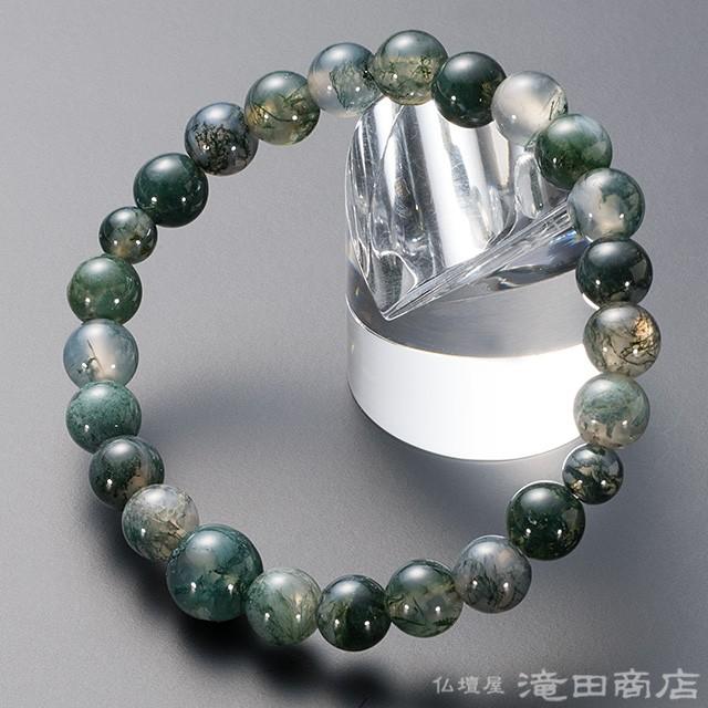 天然石 多宝ブレスレット 8mm 12mm 瑪瑙 水晶 仏教美術 仏壇屋 滝田商店 腕輪念珠 数珠 ブレスレット 青苔瑪瑙 8mm玉 : 仏壇